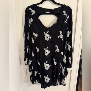 Free People Black Floral Embroidered Dress